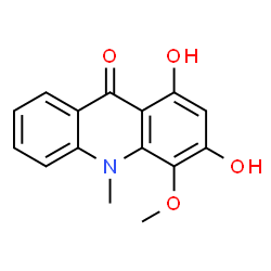 ChemSpider 2D Image | 1,3-Dihydroxy-4-methoxy-10-methyl-9(10H)-acridinone | C15H13NO4