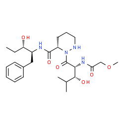 ChemSpider 2D Image | (3S)-2-{(2R,3R)-3-Hydroxy-2-[(methoxyacetyl)amino]-4-methylpentanoyl}-N-[(2S,3S)-3-hydroxy-1-phenyl-2-pentanyl]hexahydro-3-pyridazinecarboxamide | C25H40N4O6