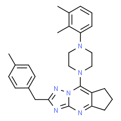 ChemSpider 2D Image | 8-[4-(2,3-Dimethylphenyl)-1-piperazinyl]-2-(4-methylbenzyl)-6,7-dihydro-5H-cyclopenta[d][1,2,4]triazolo[1,5-a]pyrimidine | C28H32N6
