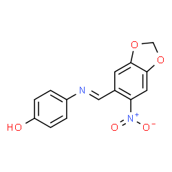 ChemSpider 2D Image | 4-{(E)-[(6-Nitro-1,3-benzodioxol-5-yl)methylene]amino}phenol | C14H10N2O5
