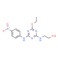 ChemSpider 2D Image | 2-({4-Ethoxy-6-[(4-nitrophenyl)amino]-1,3,5-triazin-2-yl}amino)ethanol | C13H16N6O4