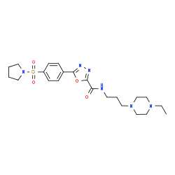 ChemSpider 2D Image | N-[3-(4-Ethyl-1-piperazinyl)propyl]-5-[4-(1-pyrrolidinylsulfonyl)phenyl]-1,3,4-oxadiazole-2-carboxamide | C22H32N6O4S
