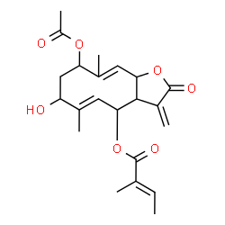 ChemSpider 2D Image | (5E)-9-Acetoxy-7-hydroxy-6,10-dimethyl-3-methylene-2-oxo-2,3,3a,4,7,8,9,11a-octahydrocyclodeca[b]furan-4-yl (2E)-2-methyl-2-butenoate | C22H28O7