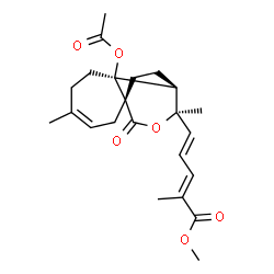 ChemSpider 2D Image | Methyl (2E,4E)-5-[(1R,7S,8S,9R)-7-acetoxy-4,9-dimethyl-11-oxo-10-oxatricyclo[6.3.2.0~1,7~]tridec-3-en-9-yl]-2-methyl-2,4-pentadienoate | C23H30O6