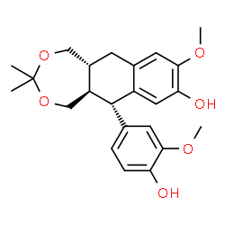 ChemSpider 2D Image | (5aR,6S,11aR)-6-(4-Hydroxy-3-methoxyphenyl)-9-methoxy-3,3-dimethyl-1,5,5a,6,11,11a-hexahydronaphtho[2,3-e][1,3]dioxepin-8-ol | C23H28O6