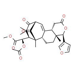 ChemSpider 2D Image | Methyl (2S)-acetoxy[(1R,2S,5R,6R,10S,13S,16S)-6-(3-furyl)-1,5,15,15-tetramethyl-8,14,17-trioxo-7-oxatetracyclo[11.3.1.0~2,11~.0~5,10~]heptadec-11-en-16-yl]acetate | C29H34O9