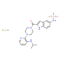 ChemSpider 2D Image | N-[2-({4-[3-(Isopropylamino)-2-pyridinyl]-1-piperazinyl}carbonyl)-1H-indol-5-yl]methanesulfonamide - methanethiol (1:1) | C23H32N6O3S2