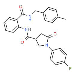 ChemSpider 2D Image | 1-(4-Fluorophenyl)-N-{2-[(4-methylbenzyl)carbamoyl]phenyl}-5-oxo-3-pyrrolidinecarboxamide | C26H24FN3O3