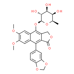 ChemSpider 2D Image | 9-(1,3-Benzodioxol-5-yl)-6,7-dimethoxy-1-oxo-1,3-dihydronaphtho[2,3-c]furan-4-yl 6-deoxy-beta-D-galactopyranoside | C27H26O11