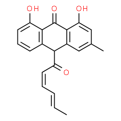 ChemSpider 2D Image | 10-[(2Z,4E)-2,4-Hexadienoyl]-1,8-dihydroxy-3-methyl-9(10H)-anthracenone | C21H18O4