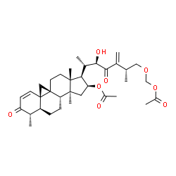 ChemSpider 2D Image | {[(4alpha,5alpha,9beta,16beta,22R,25R)-16-Acetoxy-22-hydroxy-4,14-dimethyl-3,23-dioxo-9,19-cycloergosta-1,24(28)-dien-26-yl]oxy}methyl acetate | C35H50O8