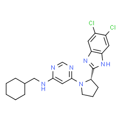 ChemSpider 2D Image | N-(Cyclohexylmethyl)-6-[(2S)-2-(5,6-dichloro-1H-benzimidazol-2-yl)-1-pyrrolidinyl]-4-pyrimidinamine | C22H26Cl2N6