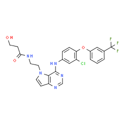 ChemSpider 2D Image | N-{2-[4-({3-Chloro-4-[3-(trifluoromethyl)phenoxy]phenyl}amino)-5H-pyrrolo[3,2-d]pyrimidin-5-yl]ethyl}-3-hydroxypropanamide | C24H21ClF3N5O3