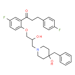 ChemSpider 2D Image | 1-{2-[3-(4-Benzyl-4-hydroxy-1-piperidinyl)-2-hydroxypropoxy]-5-fluorophenyl}-3-(4-fluorophenyl)-1-propanone | C30H33F2NO4