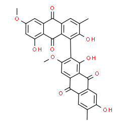 ChemSpider 2D Image | 1',2,7',8-Tetrahydroxy-3',6-dimethoxy-3,6'-dimethyl-1,2'-bianthracene-9,9',10,10'-tetrone | C32H22O10