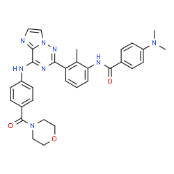 ChemSpider 2D Image | 4-(Dimethylamino)-N-[2-methyl-3-(4-{[4-(4-morpholinylcarbonyl)phenyl]amino}imidazo[2,1-f][1,2,4]triazin-2-yl)phenyl]benzamide | C32H32N8O3
