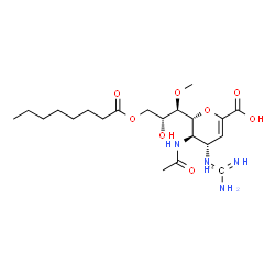 ChemSpider 2D Image | (6R)-5-Acetamido-2,6-anhydro-4-(~14~C)carbamimidamido-3,4,5-trideoxy-6-[(1R,2R)-2-hydroxy-1-methoxy-3-(octanoyloxy)propyl]-L-threo-hex-2-enonic acid | C2014CH36N4O8