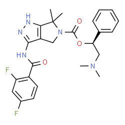 ChemSpider 2D Image | (1S)-2-(Dimethylamino)-1-phenylethyl 3-[(2,4-difluorobenzoyl)amino]-6,6-dimethyl-4,6-dihydropyrrolo[3,4-c]pyrazole-5(1H)-carboxylate | C25H27F2N5O3