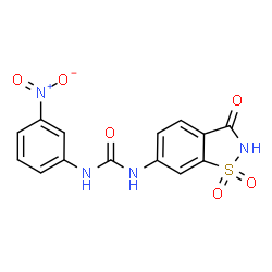 ChemSpider 2D Image | 1-(1,1-Dioxido-3-oxo-2,3-dihydro-1,2-benzothiazol-6-yl)-3-(3-nitrophenyl)urea | C14H10N4O6S