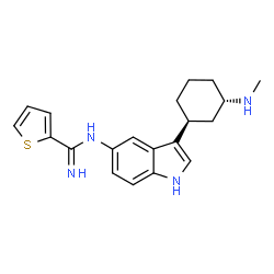 ChemSpider 2D Image | N-{3-[(1S,3S)-3-(Methylamino)cyclohexyl]-1H-indol-5-yl}-2-thiophenecarboximidamide | C20H24N4S