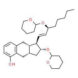 ChemSpider 2D Image | (1R,2R,3aS,9aS)-2-(Tetrahydro-2H-pyran-2-yloxy)-1-[(1E,3S)-3-(tetrahydro-2H-pyran-2-yloxy)-1-octen-1-yl]-2,3,3a,4,9,9a-hexahydro-1H-cyclopenta[b]naphthalen-5-ol | C31H46O5