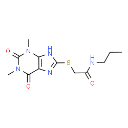 ChemSpider 2D Image | 2-[(1,3-dimethyl-2,6-dioxo-9H-purin-8-yl)sulfanyl]-N-propylacetamide | C12H17N5O3S