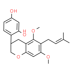 ChemSpider 2D Image | 4-[5,7-Dimethoxy-6-(3-methyl-2-buten-1-yl)-3,4-dihydro-2H-chromen-3-yl]-1,3-benzenediol | C22H26O5
