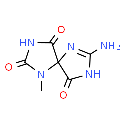 ChemSpider 2D Image | 7-Amino-1-methyl-1,3,6,8-tetraazaspiro[4.4]non-6-ene-2,4,9-trione | C6H7N5O3