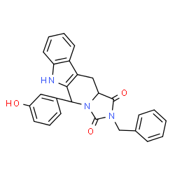 ChemSpider 2D Image | 2-Benzyl-5-(3-hydroxyphenyl)-5,6,11,11a-tetrahydro-1H-imidazo[1',5':1,6]pyrido[3,4-b]indole-1,3(2H)-dione | C26H21N3O3