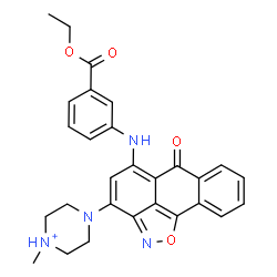 ChemSpider 2D Image | 4-(5-{[3-(Ethoxycarbonyl)phenyl]amino}-6-oxo-6H-anthra[1,9-cd][1,2]oxazol-3-yl)-1-methylpiperazin-1-ium | C28H27N4O4
