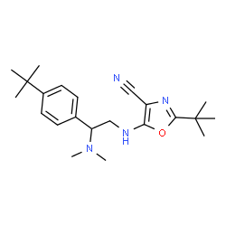 ChemSpider 2D Image | 5-({2-(Dimethylamino)-2-[4-(2-methyl-2-propanyl)phenyl]ethyl}amino)-2-(2-methyl-2-propanyl)-1,3-oxazole-4-carbonitrile | C22H32N4O
