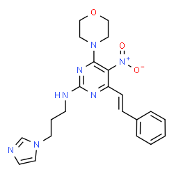 ChemSpider 2D Image | N-[3-(1H-Imidazol-1-yl)propyl]-4-(4-morpholinyl)-5-nitro-6-[(E)-2-phenylvinyl]-2-pyrimidinamine | C22H25N7O3