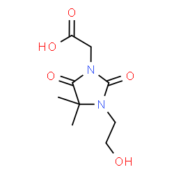 ChemSpider 2D Image | [3-(2-Hydroxyethyl)-4,4-dimethyl-2,5-dioxo-1-imidazolidinyl]acetic acid | C9H14N2O5