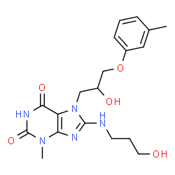 ChemSpider 2D Image | 7-[2-Hydroxy-3-(3-methylphenoxy)propyl]-8-[(3-hydroxypropyl)amino]-3-methyl-3,7-dihydro-1H-purine-2,6-dione | C19H25N5O5