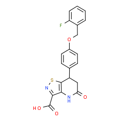 ChemSpider 2D Image | 7-{4-[(2-Fluorobenzyl)oxy]phenyl}-5-oxo-4,5,6,7-tetrahydro[1,2]thiazolo[4,5-b]pyridine-3-carboxylic acid | C20H15FN2O4S