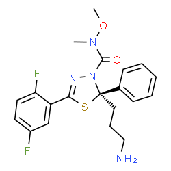 ChemSpider 2D Image | (2R)-2-(3-Aminopropyl)-5-(2,5-difluorophenyl)-N-methoxy-N-methyl-2-phenyl-1,3,4-thiadiazole-3(2H)-carboxamide | C20H22F2N4O2S