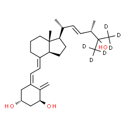 ChemSpider 2D Image | (1S,3R,5Z,7E,22E)-(26,26,26,27,27,27-~2~H_6_)-9,10-Secoergosta-5,7,10,22-tetraene-1,3,25-triol | C28H38D6O3