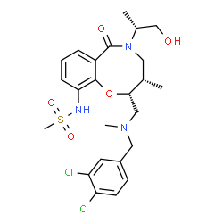 ChemSpider 2D Image | N-[(2R,3S)-2-[[(3,4-dichlorophenyl)methyl-methylamino]methyl]-5-[(2R)-1-hydroxypropan-2-yl]-3-methyl-6-oxo-3,4-dihydro-2H-1,5-benzoxazocin-10-yl]methanesulfonamide | C24H31Cl2N3O5S