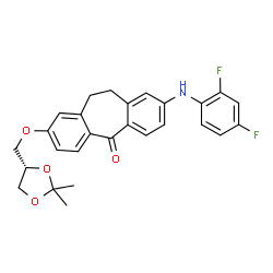 ChemSpider 2D Image | 2-[(2,4-Difluorophenyl)amino]-8-{[(4S)-2,2-dimethyl-1,3-dioxolan-4-yl]methoxy}-10,11-dihydro-5H-dibenzo[a,d][7]annulen-5-one | C27H25F2NO4