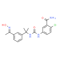 ChemSpider 2D Image | 2-Chloro-5-{[(2-{3-[(1E)-N-hydroxyethanimidoyl]phenyl}-2-propanyl)carbamoyl]amino}benzamide | C19H21ClN4O3