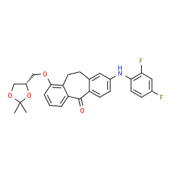 ChemSpider 2D Image | 8-[(2,4-Difluorophenyl)amino]-1-{[(4S)-2,2-dimethyl-1,3-dioxolan-4-yl]methoxy}-10,11-dihydro-5H-dibenzo[a,d][7]annulen-5-one | C27H25F2NO4