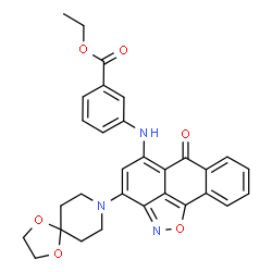 ChemSpider 2D Image | Ethyl 3-{[3-(1,4-dioxa-8-azaspiro[4.5]dec-8-yl)-6-oxo-6H-anthra[1,9-cd][1,2]oxazol-5-yl]amino}benzoate | C30H27N3O6
