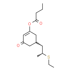 ChemSpider 2D Image | 5-[2-(Ethylsulfanyl)propyl]-3-oxo-1-cyclohexen-1-yl butyrate | C15H24O3S