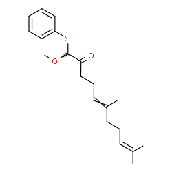 ChemSpider 2D Image | 1-Methoxy-6,10-dimethyl-1-(phenylsulfanyl)-5,9-undecadien-2-one | C20H28O2S