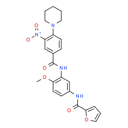 ChemSpider 2D Image | N-(4-Methoxy-3-{[3-nitro-4-(1-piperidinyl)benzoyl]amino}phenyl)-2-furamide | C24H24N4O6