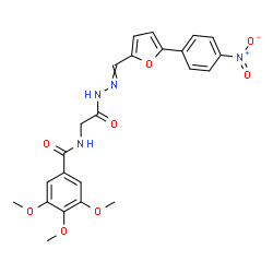 ChemSpider 2D Image | 3,4,5-Trimethoxy-N-[2-(2-{[5-(4-nitrophenyl)-2-furyl]methylene}hydrazino)-2-oxoethyl]benzamide | C23H22N4O8