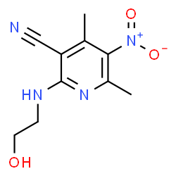 ChemSpider 2D Image | 2-[(2-Hydroxyethyl)amino]-4,6-dimethyl-5-nitronicotinonitrile | C10H12N4O3