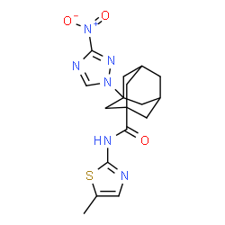 ChemSpider 2D Image | N-(5-Methyl-1,3-thiazol-2-yl)-3-(3-nitro-1H-1,2,4-triazol-1-yl)-1-adamantanecarboxamide | C17H20N6O3S