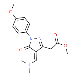ChemSpider 2D Image | methyl 2-[(4Z)-4-[(dimethylamino)methylidene]-1-(4-methoxyphenyl)-5-oxo-4,5-dihydro-1H-pyrazol-3-yl]acetate | C16H19N3O4