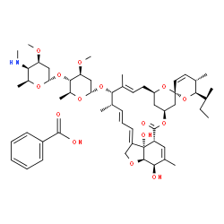 ChemSpider 2D Image | (1'R,2S,4'S,5S,6R,8'R,10'E,12'S,13'S,14'E,16'E,20'R,21'R,24'S)-6-[(2S)-2-Butanyl]-21',24'-dihydroxy-5,11',13',22'-tetramethyl-2'-oxo-5,6-dihydrospiro[pyran-2,6'-[3,7,19]trioxatetracyclo[15.6.1.1~4,8~.
0~20,24~]pentacosa[10,14,16,22]tetraen]-12'-yl 2,6-dideoxy-3-O-methyl-4-O-[2,4,6-trideoxy-3-O-methyl-4-(methylamino)-alpha-L-lyxo-hexopyranosyl]-alpha-L-arabino-hexopyranoside benzoate (1:1) | C56H81NO15